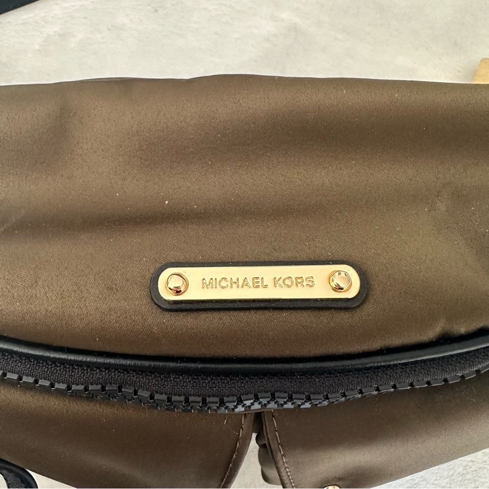 Michael Kors Olivia Large Studded Satin Belt Bag Crossbody in Olive Green - Picture 11 of 14